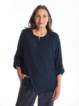 Ka??k Yaka Nak??l? Uzun Kollu Kad?n Bluz