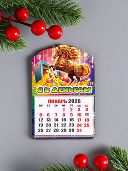 Цена за 2 шт. Магнит на холодильник и календарь отрывной 2026 Новогодний конь. Я к деньгам, 9.5?6.5 см