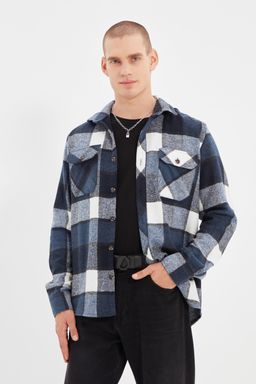 TRENDYOL MAN Mavi Regular Fit Cift Cepli K?sl?k Kareli Ekose Oduncu Ceket Gomlek TMNAW21GO1166