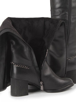 D8H098-07B-1BM BLACK Сапоги демисезонные женские (натуральная кожа, натуральная байка)