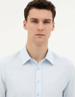A__k Mavi Slim Fit Uzun Kollu G_mlek