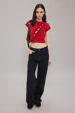 Trendyolmilla Siyah Baglama Fiyonk Detayl? Fitted/Vucuda Oturan Orme Bluz TWOSS25BZ00089