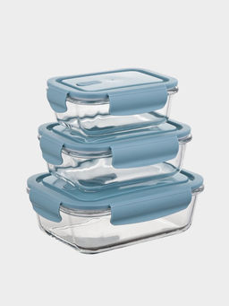 Набор контейнеров, 3 шт.: 410/690/1040 мл, стекло, прозрачный, синяя крышка