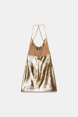 VESTIDO MINI HALTER DRAPEADO LENTEJUELAS / Cobre - Zara фото 7