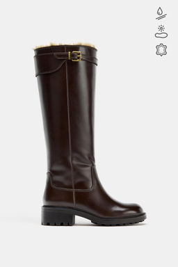 WATER REPELLENT LEATHER BUCKLE BOOTS - Zara фото 9