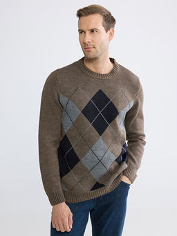 Bisiklet Yaka Baklava Desenli Erkek Triko Kazak