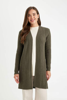 Кардиган-туника стандартного кроя с шалевым воротником и трикотажем - Defacto фото 3