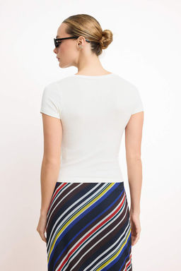 Gri Melanj Fitted/Vucuda Oturan K?sa Kollu Pamuk Ribana Orme T-Shirt TWOSS26TS00126 - Trendyolmilla фото 7