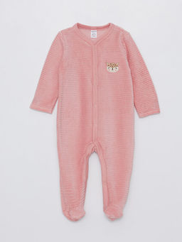 V Yaka Kadife K?z Bebek Tulum(0-12 Ay Patikli, 12 Ay+ Patiksiz)