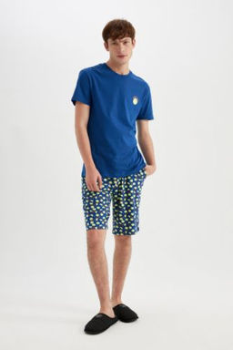 Regular Fit Pijama Tak?m K?sa Kollu Ust Sort Beli Lastikli Alt