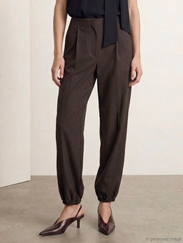 Loose Fit ?izgili Kad?n Pileli Jogger Pantolon