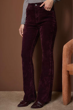 Bordo Suet Gorunumlu Yuksek Bel Comfort/Esnek Flare Jeans TWOAW26JE00287 - Trendyolmilla фото 3