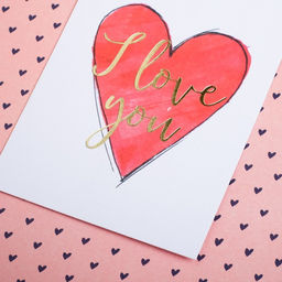 Цена за 5 шт. Открытка на акварельном картоне с тиснением I love you, 7.5?10.5 см