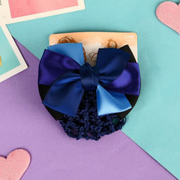 Заколка - автомат для волос «Бантик» с сеточкой для пучка, d=10 см, синяя