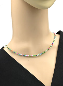 Чокер из бисера рондель 2*1мм цв.зеленое ассорти, 41см