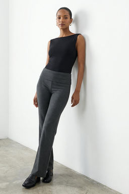 TRENDYOLMILLA Antrasit Melanj Flare/Ispanyol Paca Bel Detayl? Esnek Interlok Orme Pantolon TWOAW25PL00005 фото 16