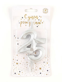 Свеча в торт «Юбилейная», цифра 25, серебряная