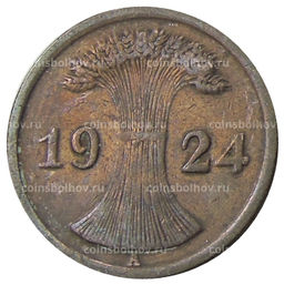 Монета 2 рентенпфеннига 1924 года A Германия
