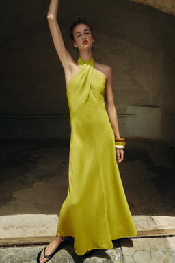 VESTIDO MIDI HALTER CRUZADO CON LINO / Lima - Zara фото 7
