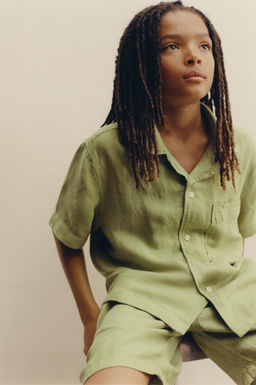 CAMISA FLUIDA CON LINO / Oliva
