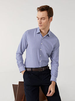 Slim Fit Uzun Kollu ?izgili Poplin Erkek G?mlek