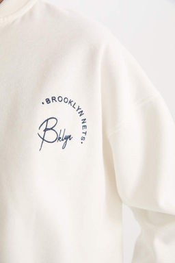 DeFactoFit NBA Brooklyn Nets Кардиган-бомбер из плотной ткани с воротником-стойкой на спине и принтом оверсайз  фото 6