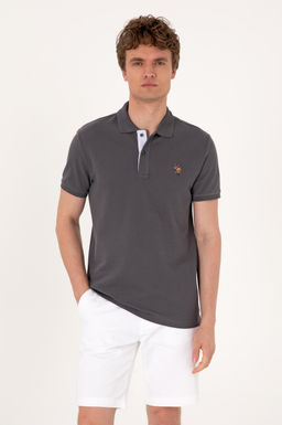 Erkek Slim Fit Polo Yaka Antrasit Basic Ti__rt Sepette S_rpriz _ndirim