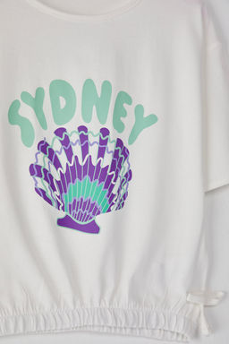 Pudra K?z Cocuk %100 Pamuk Palmiye Bask?l? Etegi Lastikli K?sa Kol Orme T-Shirt TKDSS25TS00060 - Trendyolmilla фото 2