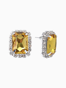 Серьги со стразами "Роскошь", прямоугольник, цвет жёлто-белый в серебре