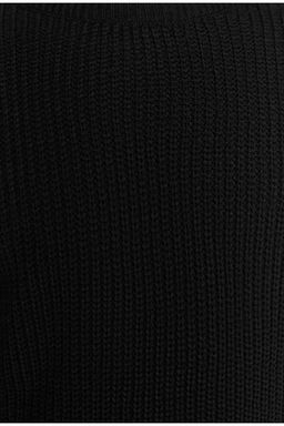 Siyah Oversize Couple/Cift Bisiklet Yaka Duz Triko Kazak TMNAW23KZ00189