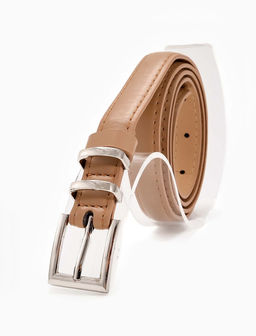 Ремень женский тонкий, 110×2 см, пряжка металл, серебристая, бежевый