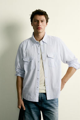 CAMISA WESTERN REGULAR FIT ALGOD?N - LINO / Azul cielo