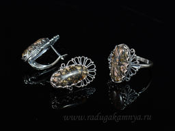 Кольцо Серьги с родонитом размер 18