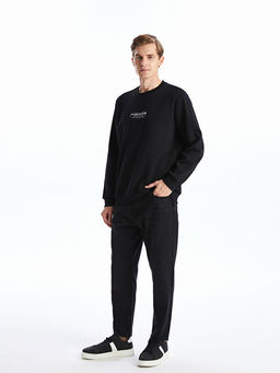 Bisiklet Yaka Bask?l? Erkek Kal?n Sweatshirt