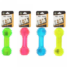 "Пэт тойс (Pet toys)" Игрушка для собаки "Гантеля" 14х5см h5см, ПВХ, с пищалкой, светящаяся, на картоне, прозрачная, цвета в ассортименте: синий, розовый, зеленый, желтый (Китай)