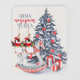 Серьги Новогодние пингвин с гирляндой, цветные в золоте - Queen fair фото 2