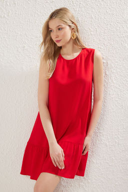 Lacivert Duz Genis Kesim Mini Dokuma Elbise TWOSS25EL00546 - Trendyolmilla фото 11