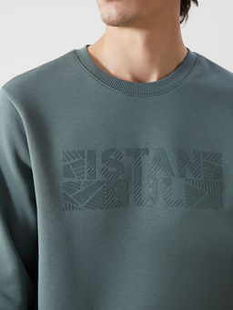 Bisiklet Yaka Uzun Kollu Bask?l? Kal?n Erkek Sweatshirt