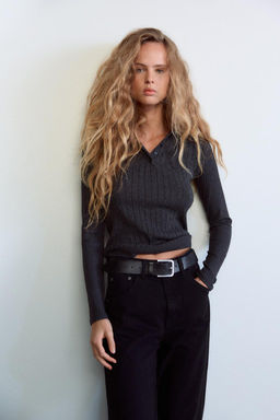 CABLE-KNIT POLO TOP - Zara фото 5