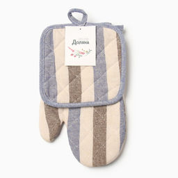 Набор кух.Доляна Полоса цв.сер/син,варежка-прих.28х17см, прихватка 17х17 50% п/э 50% хл  фото 6