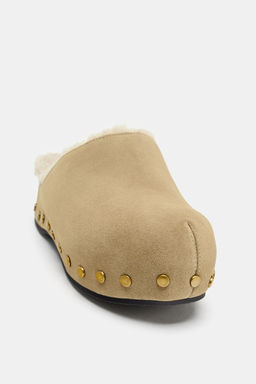 STUDDED SPLIT SUEDE CLOGS