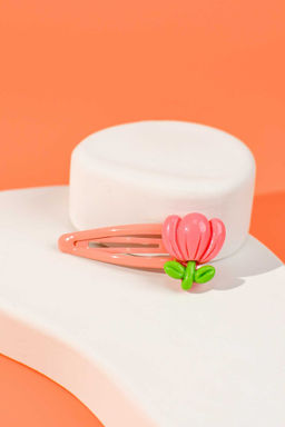 Набор заколок для волос клик-клак, глянцевые, арт. 71734 / 10 ЦВЕТОЧКИ (в наборе: 2шт., 5,3 см, черный металл, полиэфирная смола, цвет: коралловый, подложка из мелованного картона + ПЭТ-пакет с европодвесом)