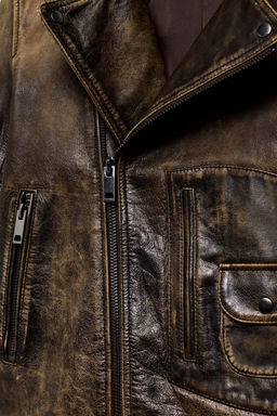 CHAQUETA BIKER PIEL 100% ZW COLLECTION LIMITED EDITION / Marr?n - Zara фото 10