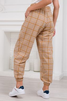 Брюки женские из футера Забава клетка горчица - Амадэль фото 7