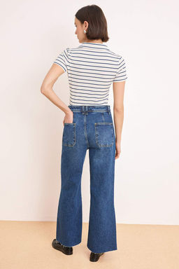 Koyu Mavi Yuksek Bel Az Esnek Culotte Bilek Boy Jeans TWOSS26JE00203 - Trendyolmilla фото 4