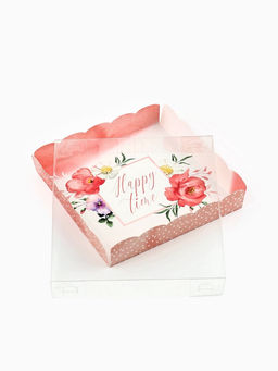 Цена за 5 шт. Коробка для печенья, кондитерская упаковка с пластиковой крышкой, Happy time, 15?15?3 см