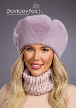 Шапка Берет экомех с украшением чертополох