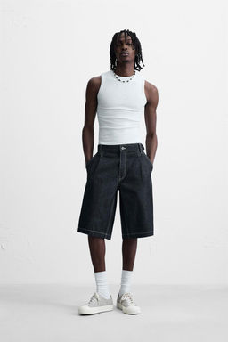 BELTED BAGGY FIT DENIM BERMUDA SHORTS