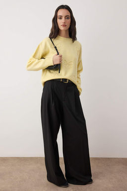 Ac?k Sar? Yumusak Dokulu Kurdele Desenli Triko Kazak TWOAW26KZ00110