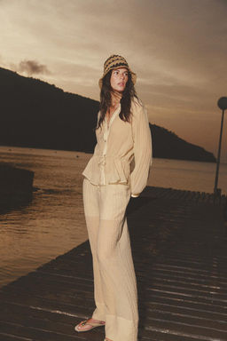 WIDE SEMI-SHEER CREASED-EFFECT TROUSERS